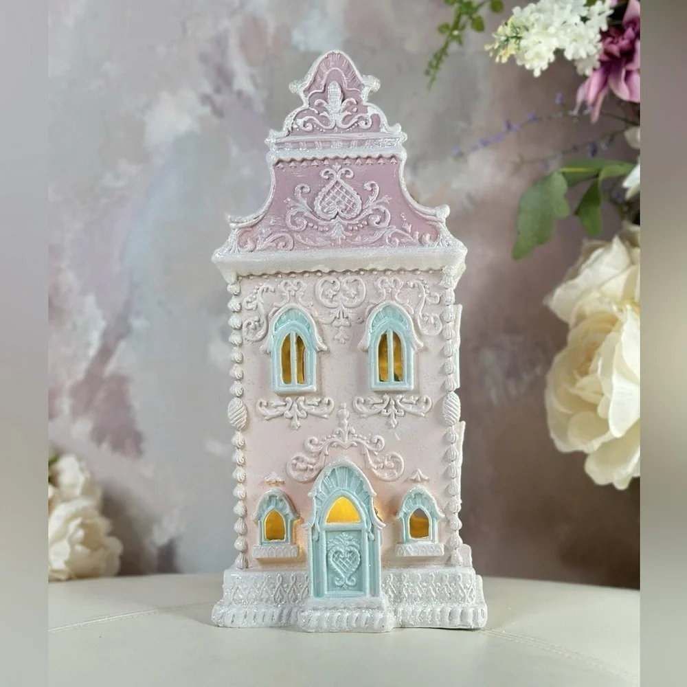 Christmas Gingerbread holiday house village pastel at home decor victorian pink